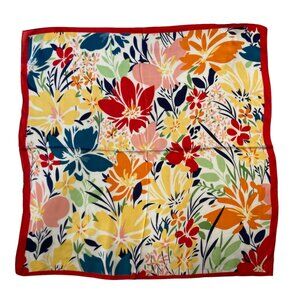 Floral Flower Scarf Wrap Multicolor Square Summer 27" X 27" Red Blue Yellow Pink